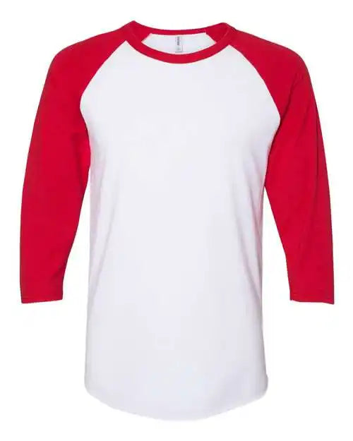 Jerzees 560rr Premium Blend Ringspun Three Quarter Sleeve Raglan Baseball t Shirt White True Red