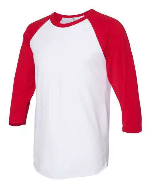 Jerzees 560rr Premium Blend Ringspun Three Quarter Sleeve Raglan Baseball t Shirt White True Red