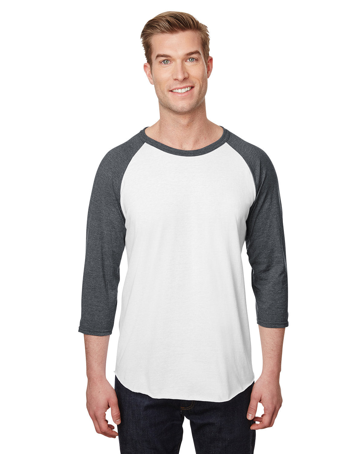 Jerzees 560rr Premium Blend Ringspun Three-quarter Sleeve Raglan Baseball T-shirt - White Charcoal Heather