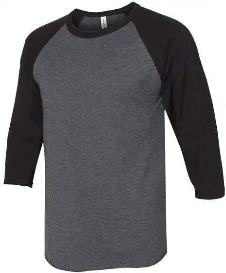 Jerzees 560rr Premium Blend Ringspun Three Quarter Sleeve Raglan Baseball t Shirt Black Ink Heather