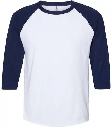Jerzees 560rr Premium Blend Ringspun Three Quarter Sleeve Raglan Baseball t Shirt White J. Navy