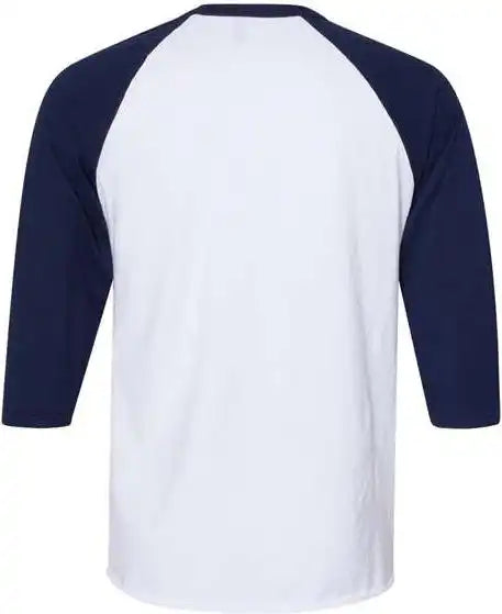 Jerzees 560rr Premium Blend Ringspun Three Quarter Sleeve Raglan Baseball t Shirt White J. Navy