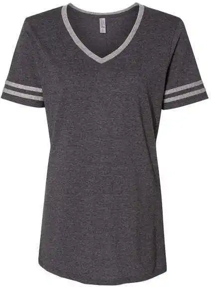 Jerzees 602wvr Women’s Varsity Triblend V-neck T-shirt - Black Heather Oxford
