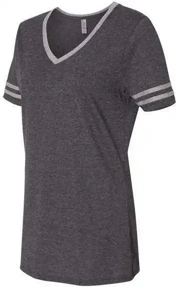 Jerzees 602wvr Women’s Varsity Triblend V-neck T-shirt - Black Heather Oxford