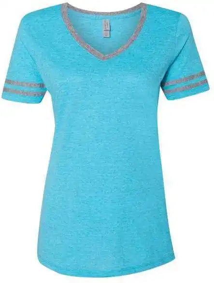 Jerzees 602wvr Women’s Varsity Triblend V-neck T-shirt - Caribbean Blue Oxford