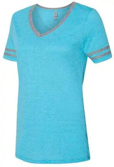 Jerzees 602wvr Women’s Varsity Triblend V-neck T-shirt - Caribbean Blue Oxford