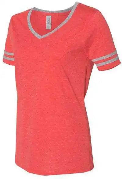 Jerzees 602wvr Women’s Varsity Triblend V-neck T-shirt - Fiery Red Heather Oxford