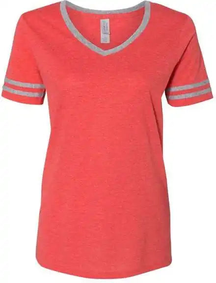 Jerzees 602wvr Women’s Varsity Triblend V-neck T-shirt - Fiery Red Heather Oxford