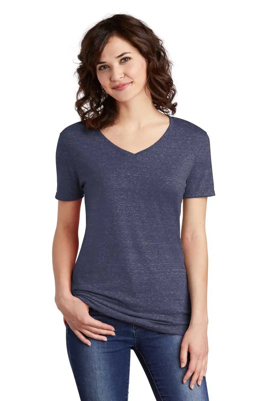 Jerzees 88wv Ladies Snow Heather Jersey V-neck T-shirt - Navy