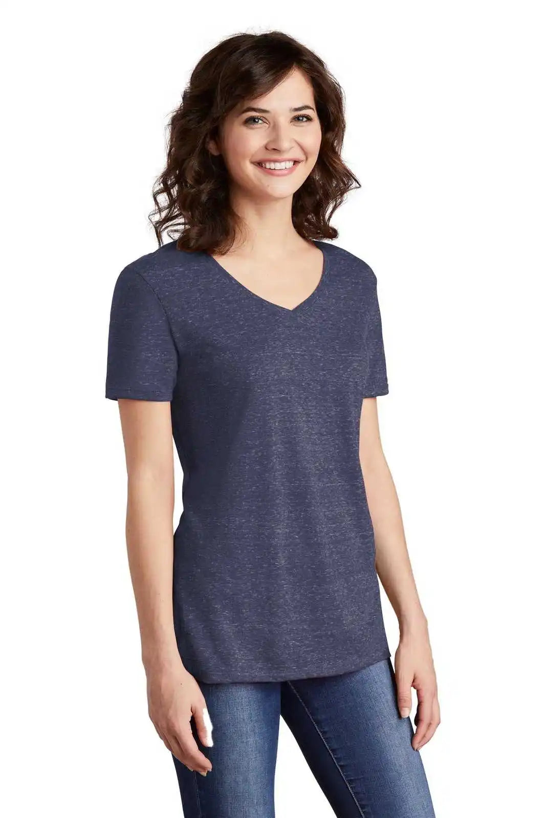 Jerzees 88wv Ladies Snow Heather Jersey V-neck T-shirt - Navy