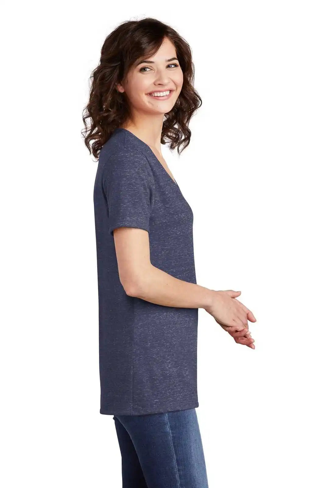 Jerzees 88wv Ladies Snow Heather Jersey V-neck T-shirt - Navy