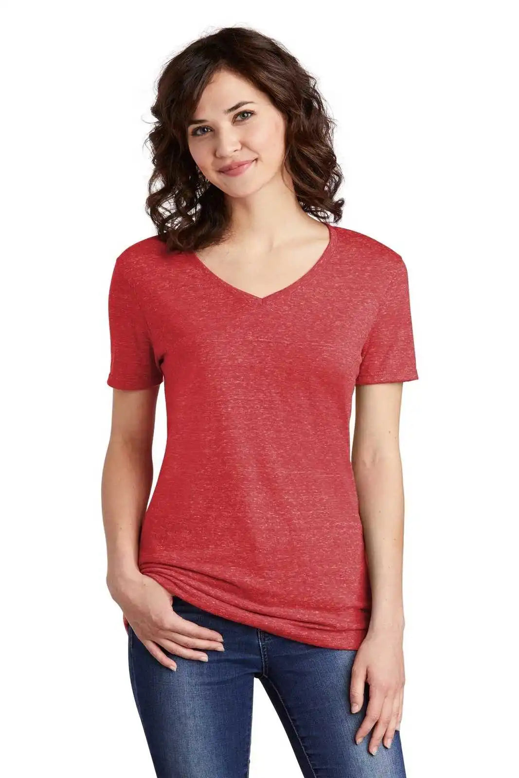 Jerzees 88wv Ladies Snow Heather Jersey V-neck T-shirt - Red