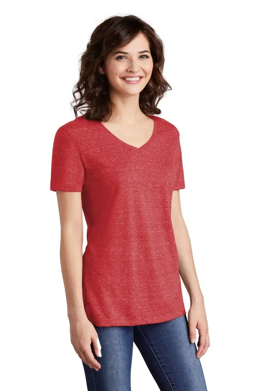 Jerzees 88wv Ladies Snow Heather Jersey V-neck T-shirt - Red
