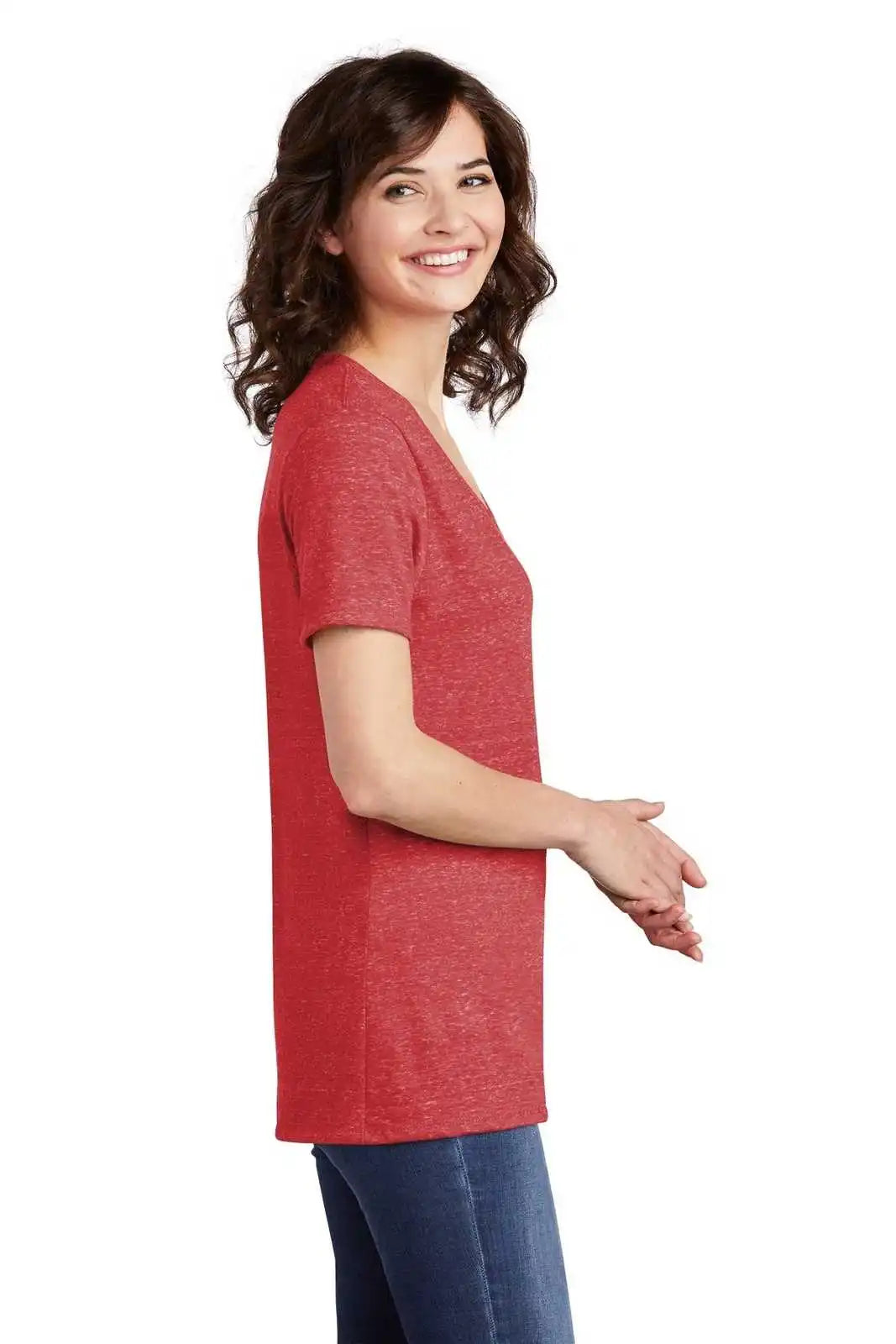 Jerzees 88wv Ladies Snow Heather Jersey V-neck T-shirt - Red
