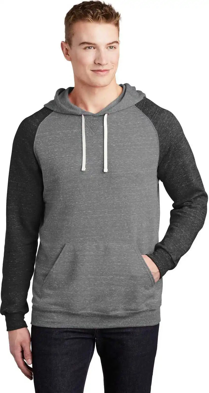 Jerzees 90m Snow Heather French Terry Raglan Hoodie Charcoal Black