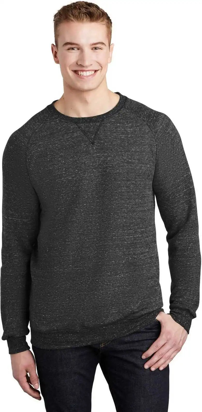 Jerzees 91m Snow Heather French Terry Raglan Crew - Black Ink