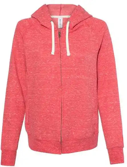 Jerzees 92wr Women’s Snow Heather French Terry Full-zip Hooded Sweatshirt - Red