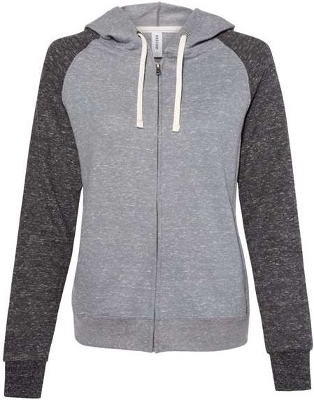 Jerzees 92wr Women’s Snow Heather French Terry Full-zip Hooded Sweatshirt - Charcoal Black Ink