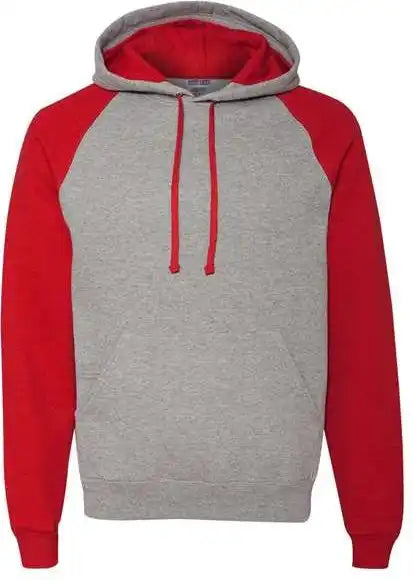 Jerzees 96cr Nublend Colorblocked Raglan Hooded Sweatshirt Oxford True Red
