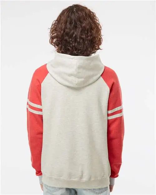 Jerzees 97cr Nublend® Varsity Colorblocked Raglan Hooded Sweatshirt - Oatmeal Heather Fiery Red