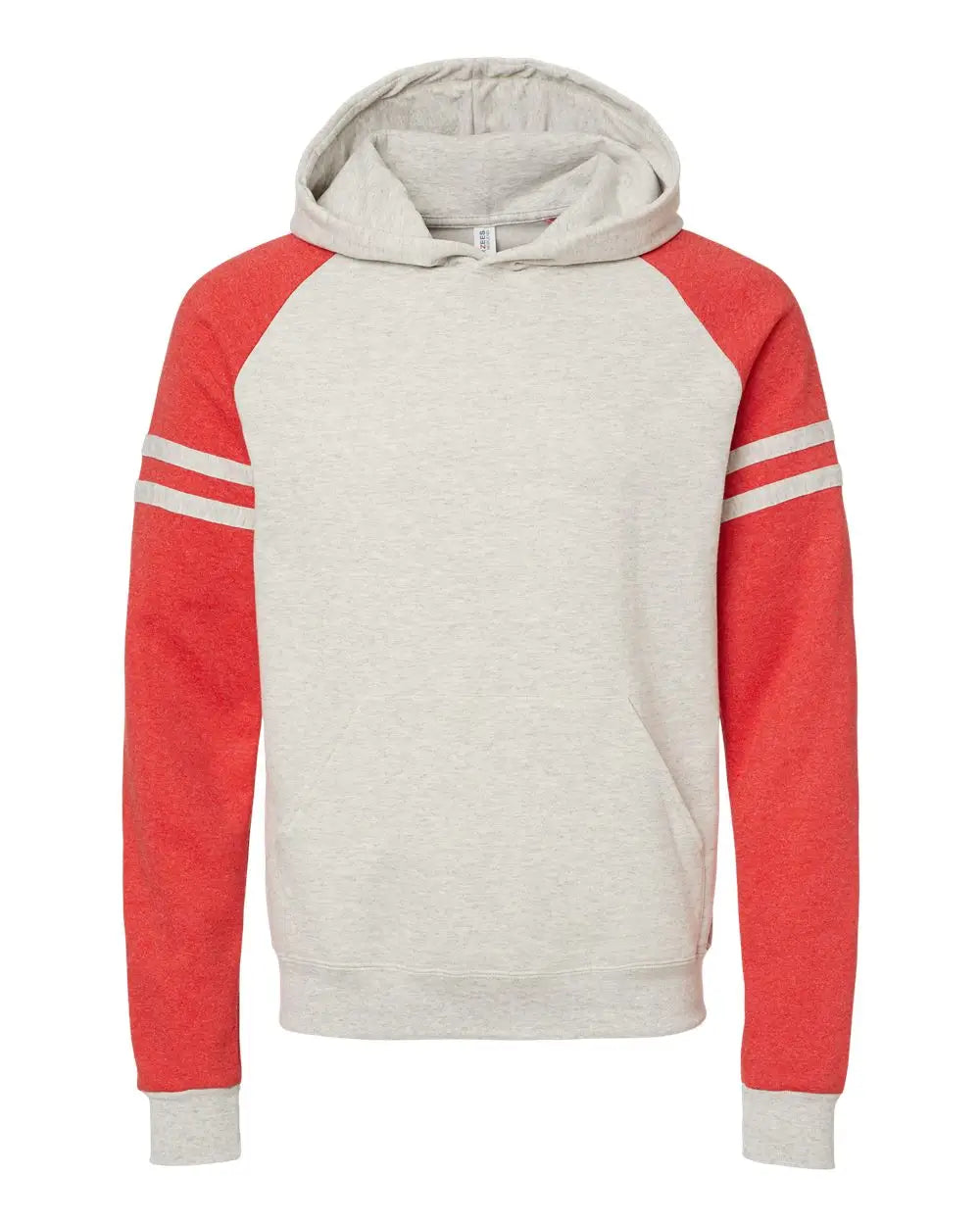 Jerzees 97cr Nublend® Varsity Colorblocked Raglan Hooded Sweatshirt - Oatmeal Heather Fiery Red - Sand / s