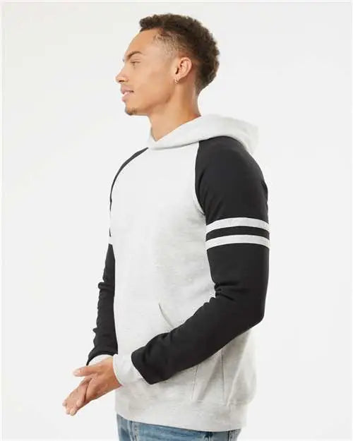 Jerzees 97cr Nublend® Varsity Colorblocked Raglan Hooded Sweatshirt - Oatmeal Heather Black Ink