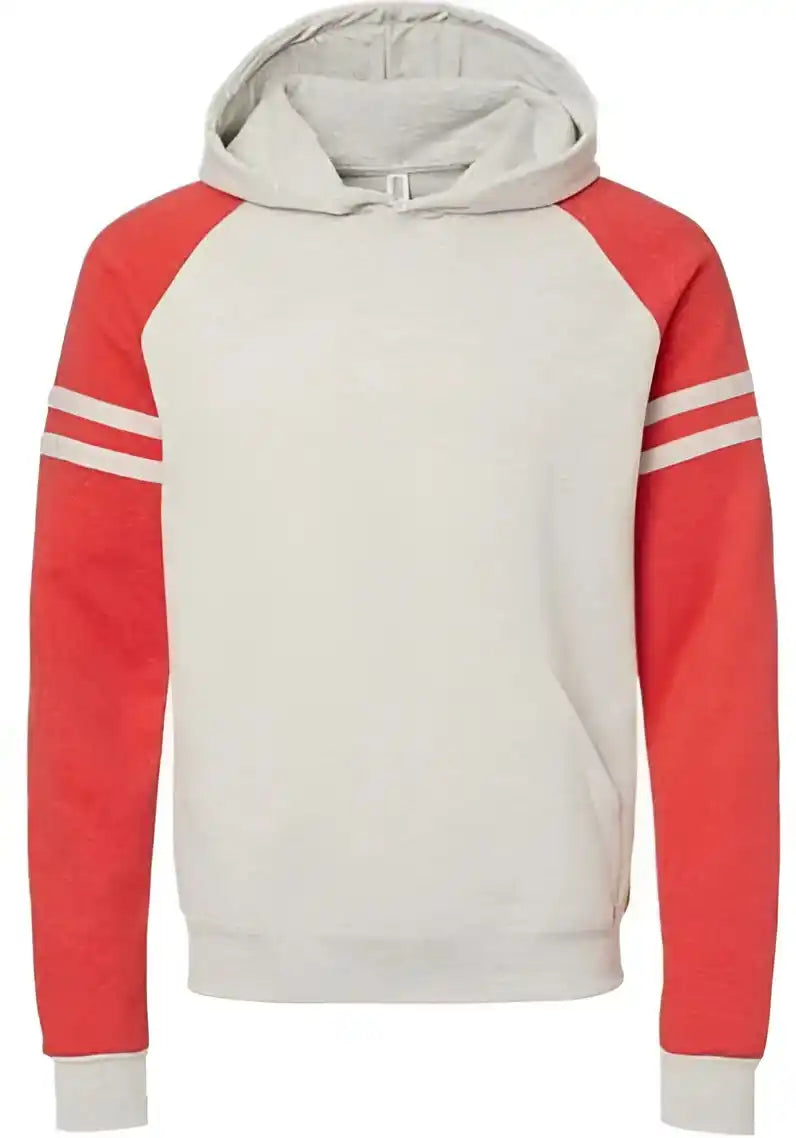 Jerzees 97cr Nublend Varsity Colorblocked Raglan Hooded Sweatshirt Oatmeal Heather Fiery Red