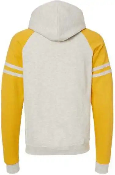 Jerzees 97cr Nublend Varsity Colorblocked Raglan Hooded Sweatshirt Oatmeal Heather Mustard