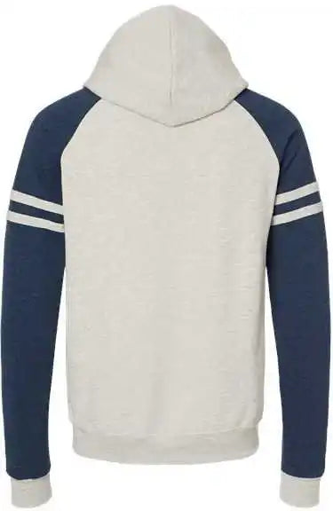 Jerzees 97cr Nublend Varsity Colorblocked Raglan Hooded Sweatshirt Oatmeal Heather Indigo