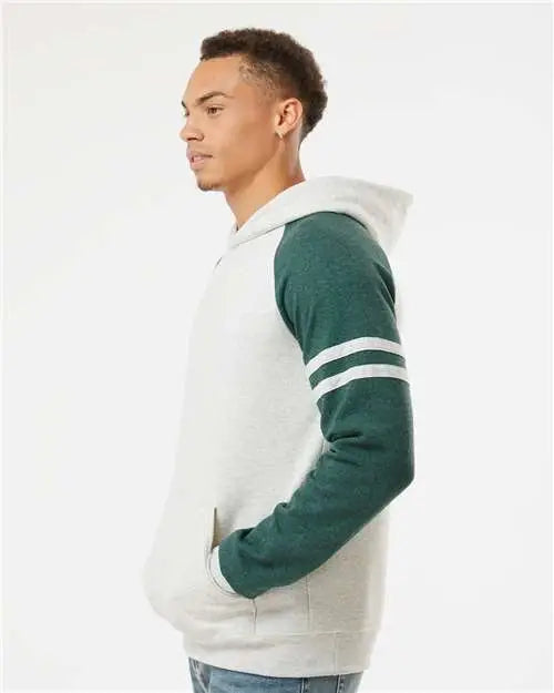Jerzees 97cr Nublend Varsity Colorblocked Raglan Hooded Sweatshirt - Oatmeal Heather Forest Green