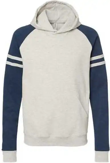 Jerzees 97cr Nublend Varsity Colorblocked Raglan Hooded Sweatshirt Oatmeal Heather Indigo