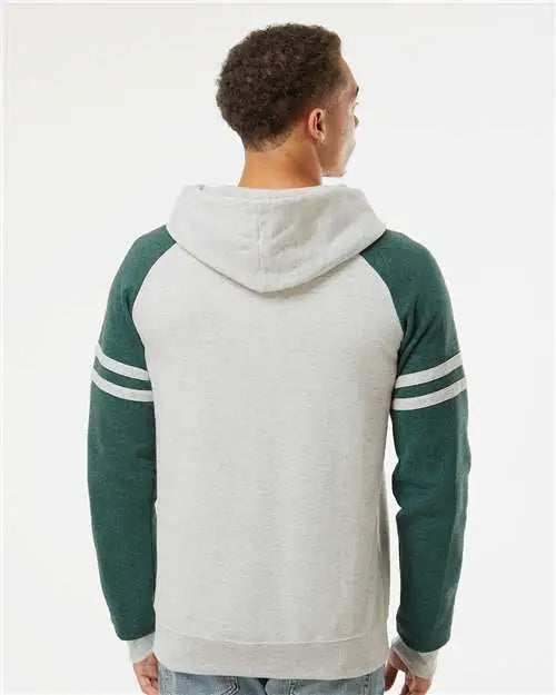 Jerzees 97cr Nublend Varsity Colorblocked Raglan Hooded Sweatshirt - Oatmeal Heather Forest Green