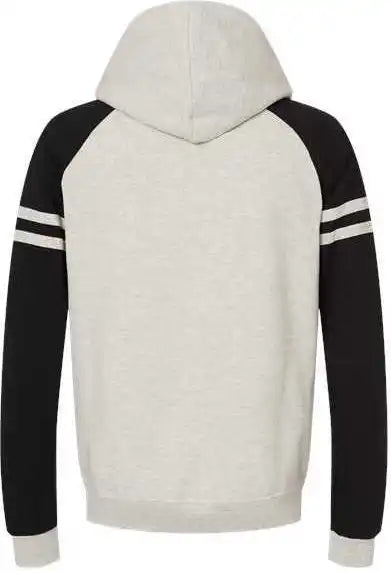 Jerzees 97cr Nublend Varsity Colorblocked Raglan Hooded Sweatshirt Oatmeal Heather Black Ink