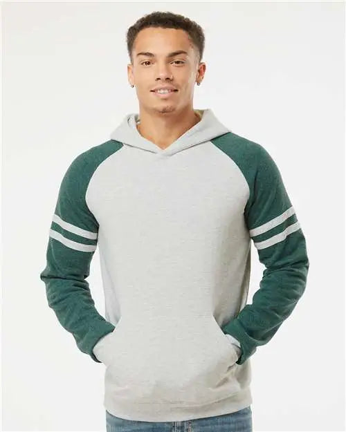 Jerzees 97cr Nublend Varsity Colorblocked Raglan Hooded Sweatshirt - Oatmeal Heather Forest Green
