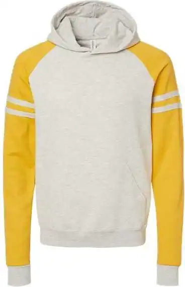 Jerzees 97cr Nublend Varsity Colorblocked Raglan Hooded Sweatshirt Oatmeal Heather Mustard