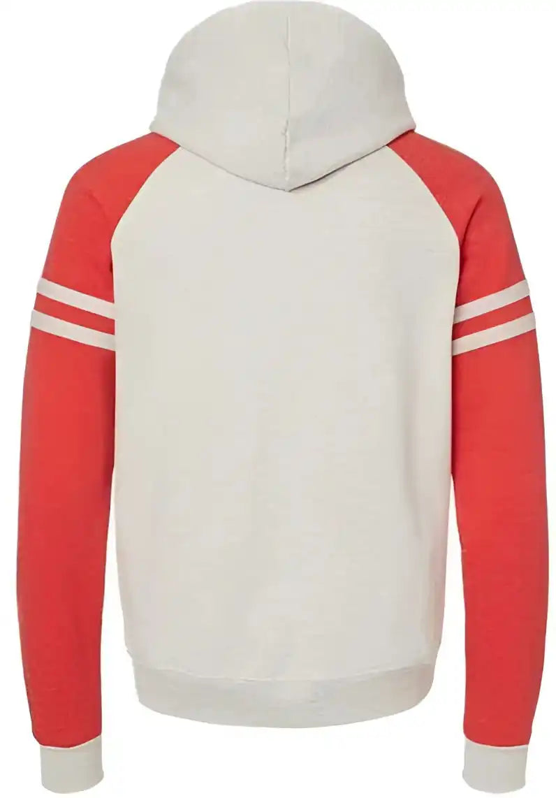 Jerzees 97cr Nublend Varsity Colorblocked Raglan Hooded Sweatshirt Oatmeal Heather Fiery Red