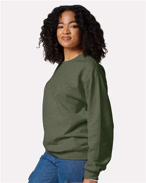 Jerzees Ic48mrj Ultimate Cvc Crewneck Sweatshirt - Ic48mr - Military Green Heather