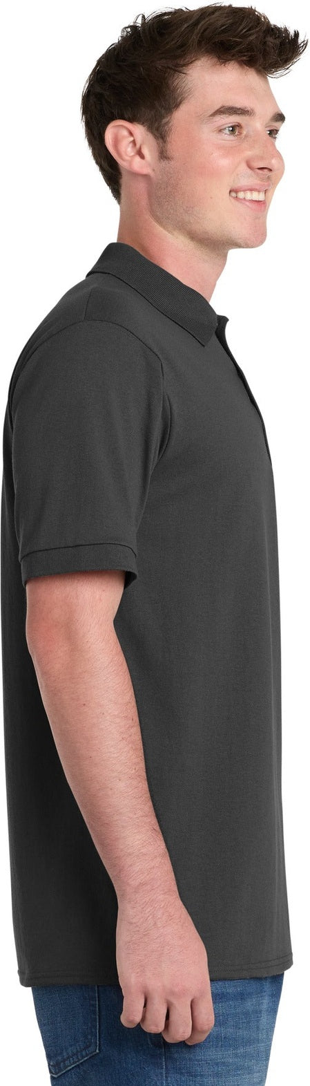 Jet Black Port & Co Core Blend Jersey Knit Pocket Polo. KP55P