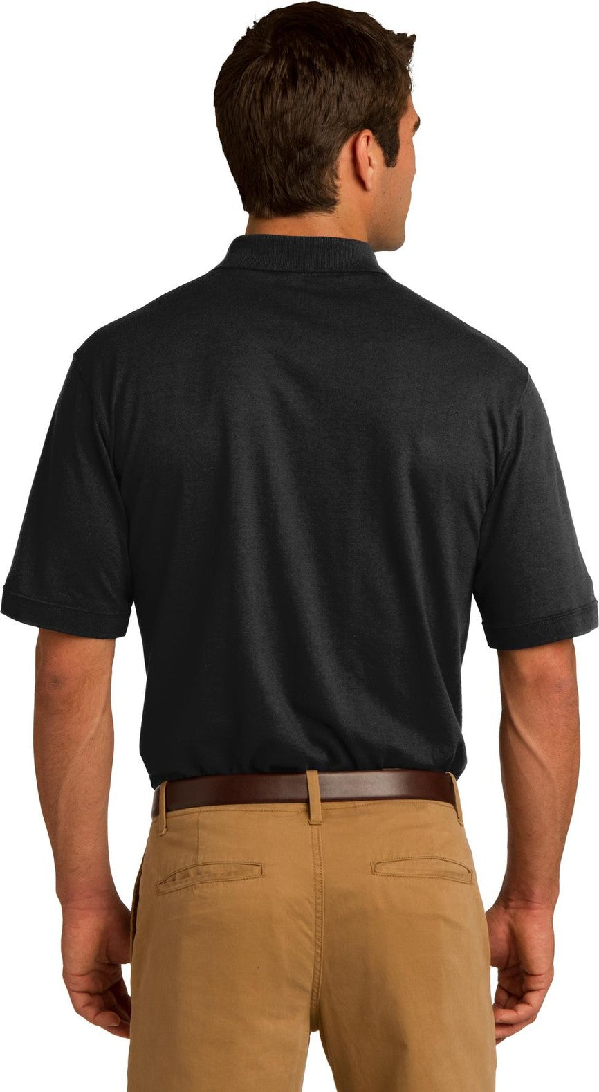 Jet Black Port & Co Core Blend Jersey Knit Pocket Polo. KP55P