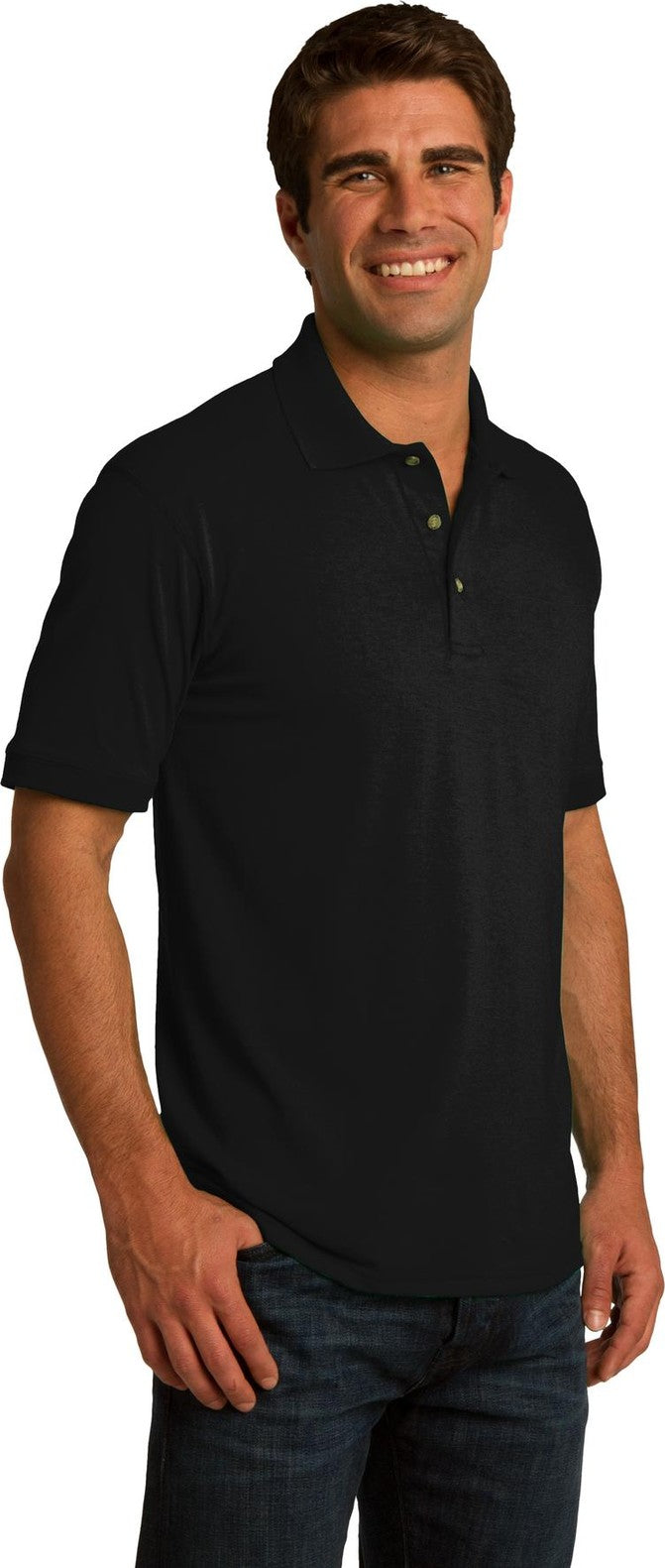Jet Black Port & Co Core Blend Jersey Knit Polo. KP55