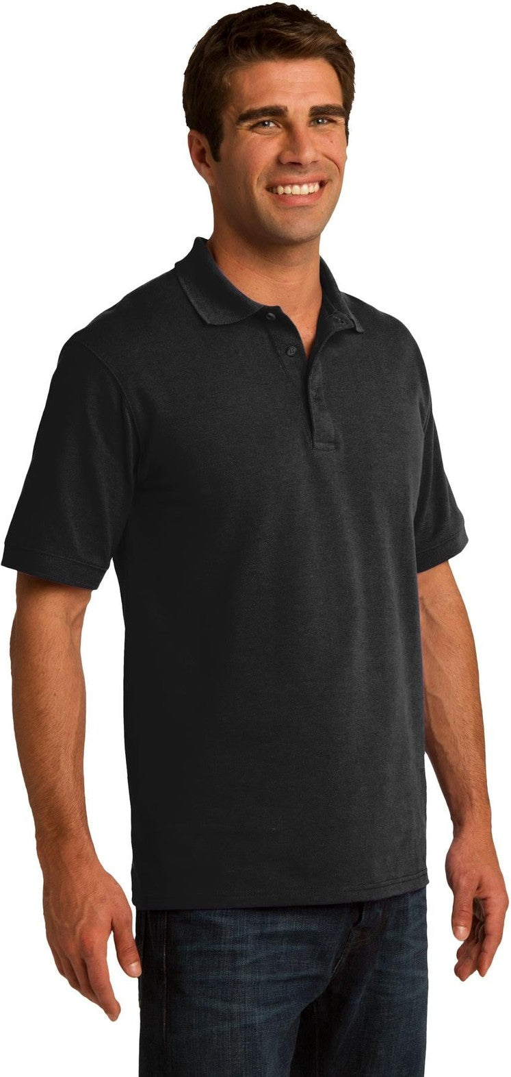 Jet Black Port & Co Core Blend Pique Polo. KP155