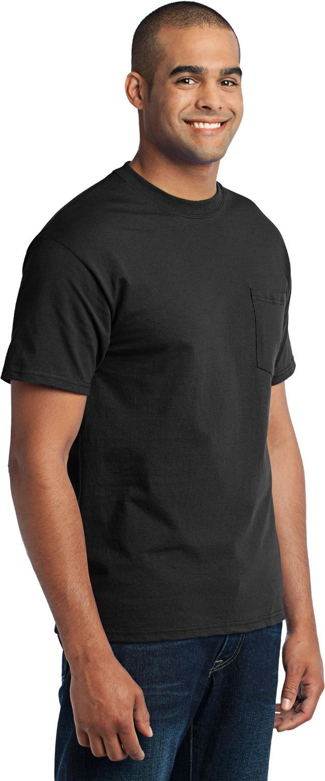 Jet Black Port & Co Core Blend Pocket Tee. PC55P