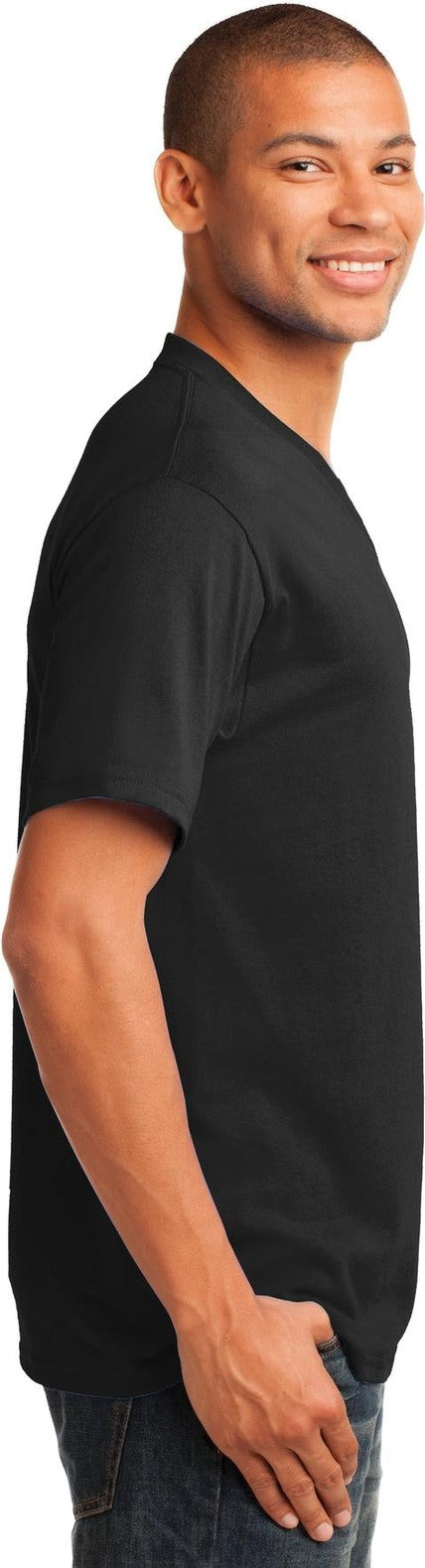Jet Black Port & Co Core Cotton V-Neck Tee. PC54V