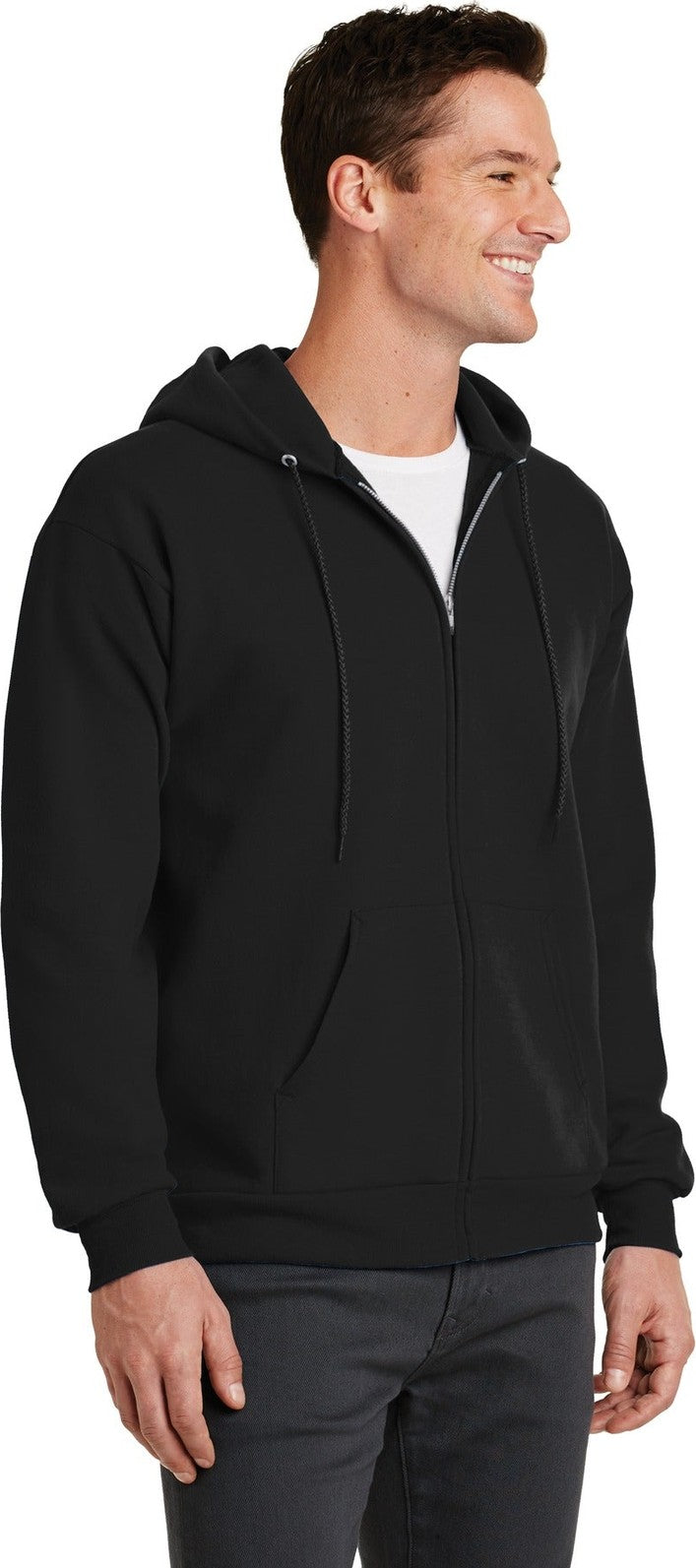 Jet Black Port & Co Core Fleece Full-Zip Hooded Sweatshirt. PC78ZH