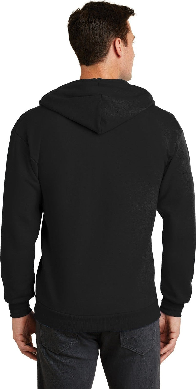 Jet Black Port & Co Core Fleece Full-Zip Hooded Sweatshirt. PC78ZH