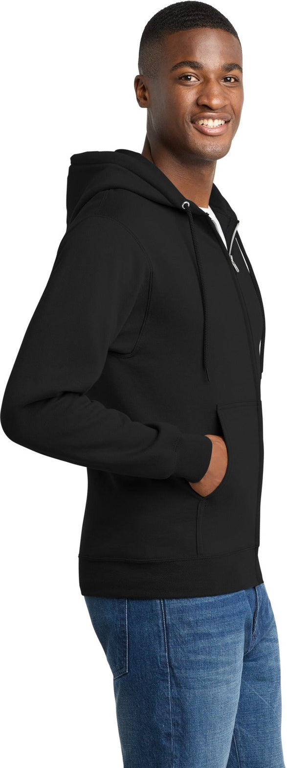 Jet Black Port & Co Core Fleece Full-Zip Hooded Sweatshirt. PC78ZH