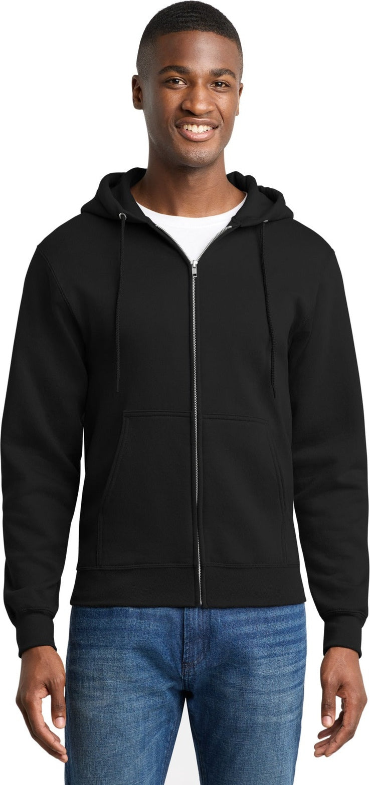 Jet Black Port & Co Core Fleece Full-Zip Hooded Sweatshirt. PC78ZH
