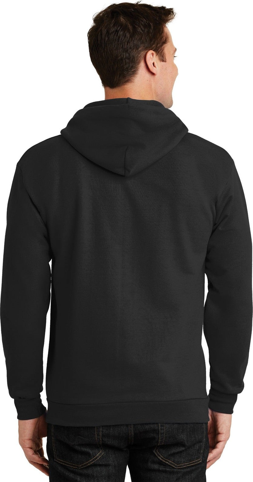 Jet Black Port & Co Essential Fleece Full-Zip Hooded Sweatshirt. PC90ZH