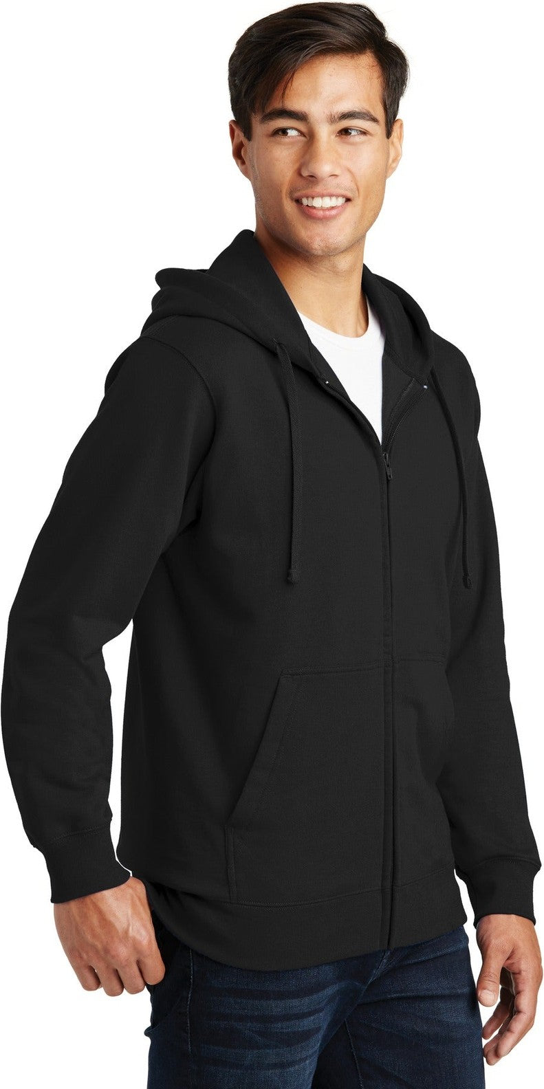 Jet Black Port & Co Fan Favorite Fleece Full-Zip Hooded Sweatshirt. PC850ZH