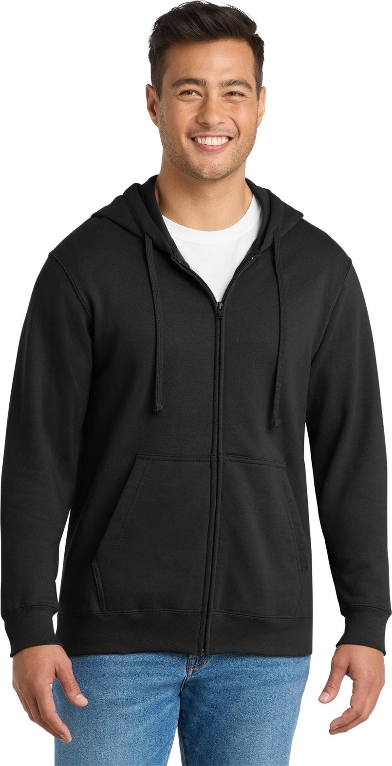 Jet Black Port & Co Fan Favorite Fleece Full-Zip Hooded Sweatshirt. PC850ZH